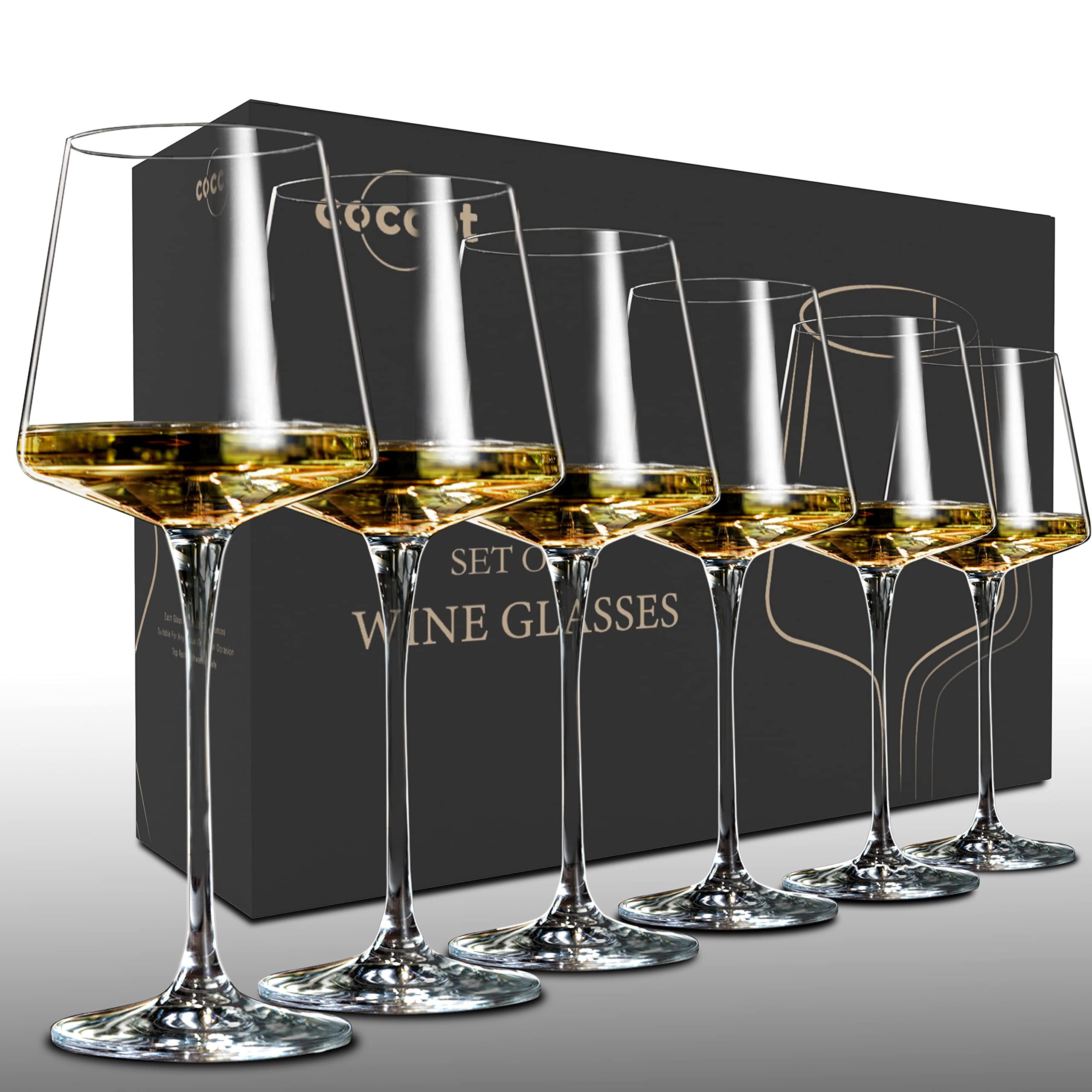 GULFSIDE Crystal Wine Glasses Set of 6 Lead-Free 18-Ounce