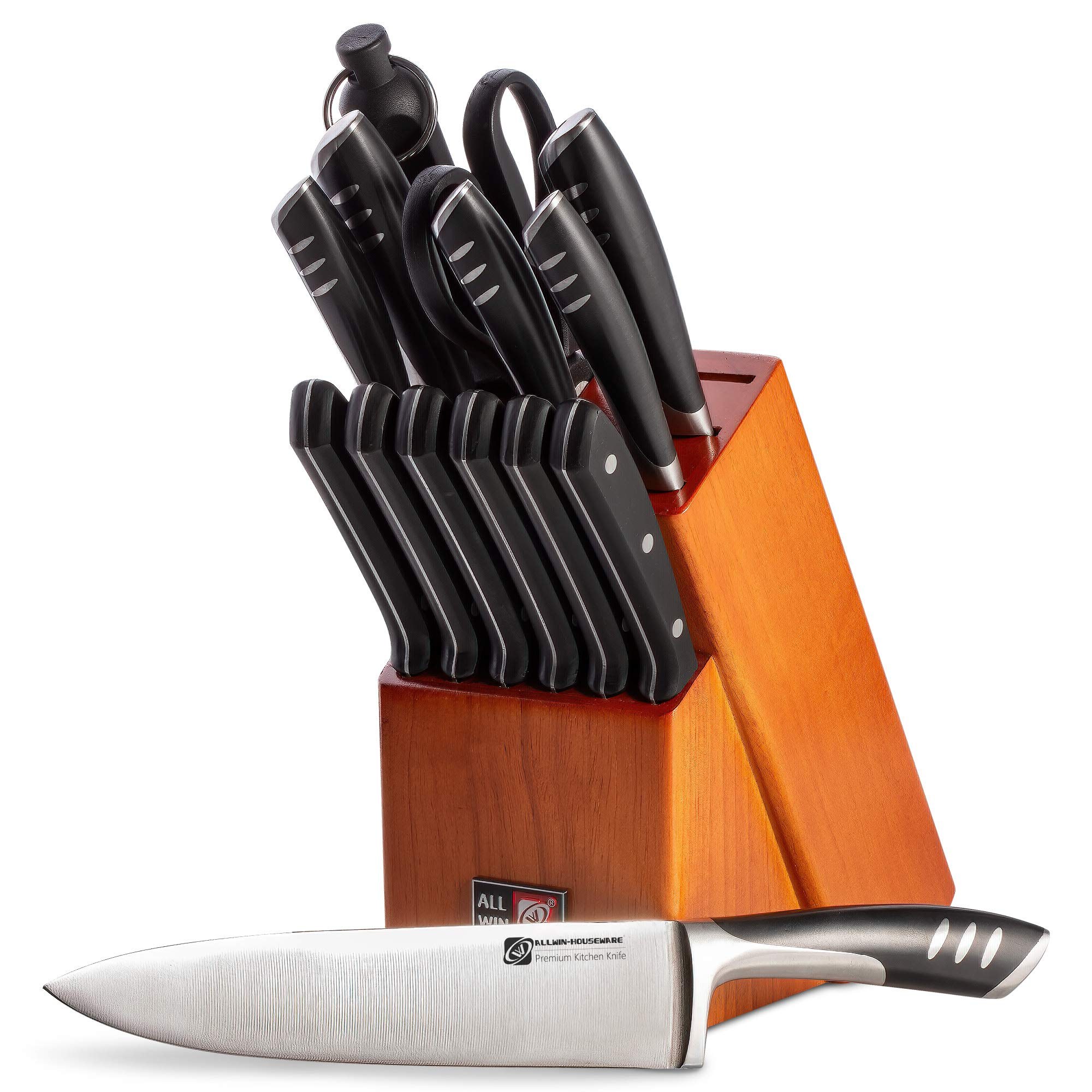 GULFSIDE Chef Knife Set 15-Piece German Steel with Bamboo Block